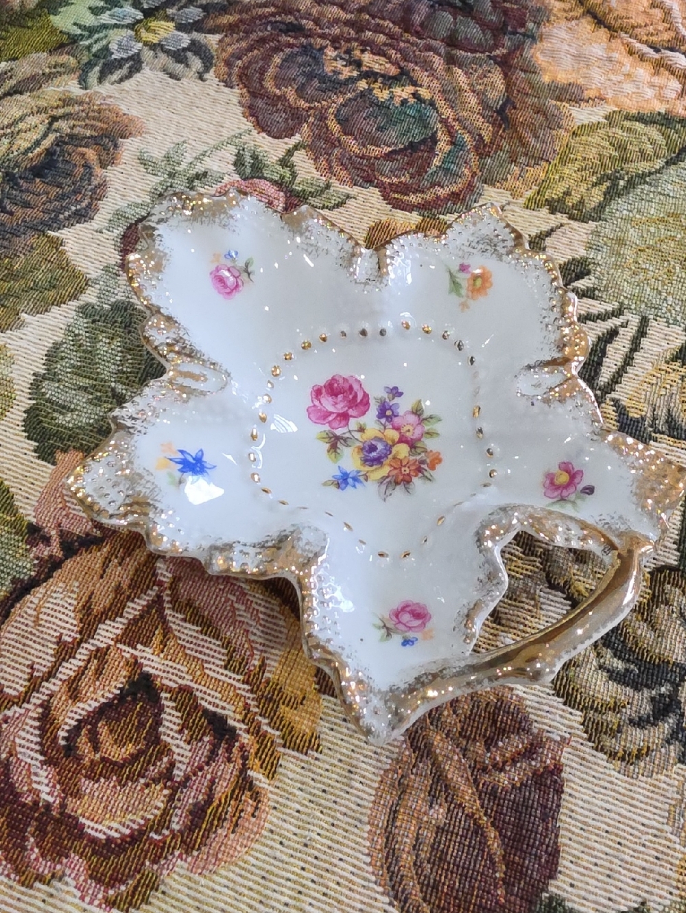 Porcelain Trinket Dish with Crown Backstamp Made In Germany- White and Gold